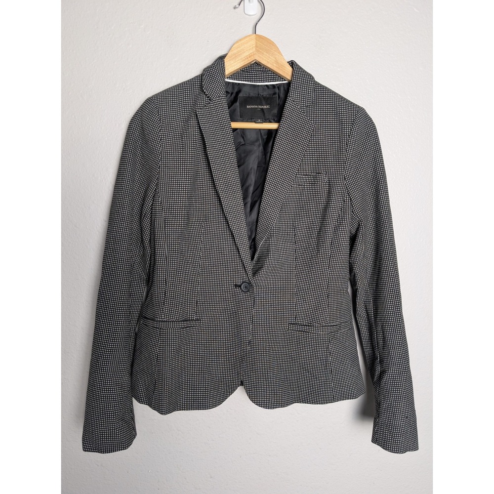 Banana Republic Womens Black White Micro Houndstooth Single Button Blazer Size 2 - Picture 1 of 7